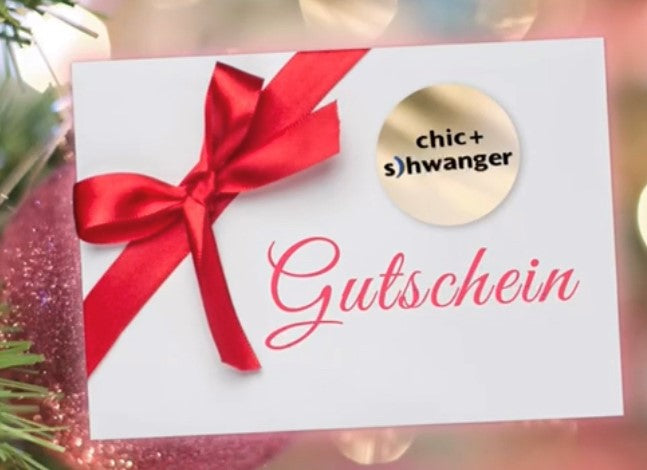 Gutschein, Gutschein für Schwangere, Gutschein für Umstandsmode von chic + schwanger, Geschenkidee, Gutscheine verschenken, Gutschein online kaufen, Gutschein online einlösen oder im Geschäft, Umstandsmode, Stillkleidung, schick, Babybauch